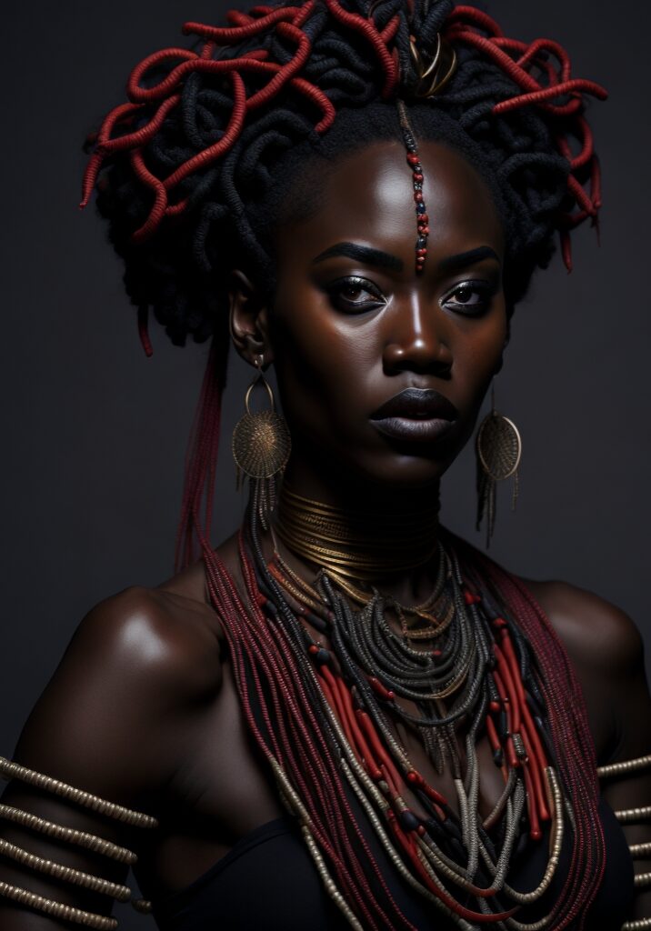 Leonardo_Diffusion_Black_woman_with_African_tribal_features_Ve_0